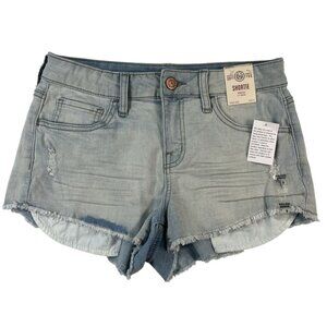 So Jean Shorts Size 9 Denim Womens High Rise Shortie Frayed Hem Light Wash